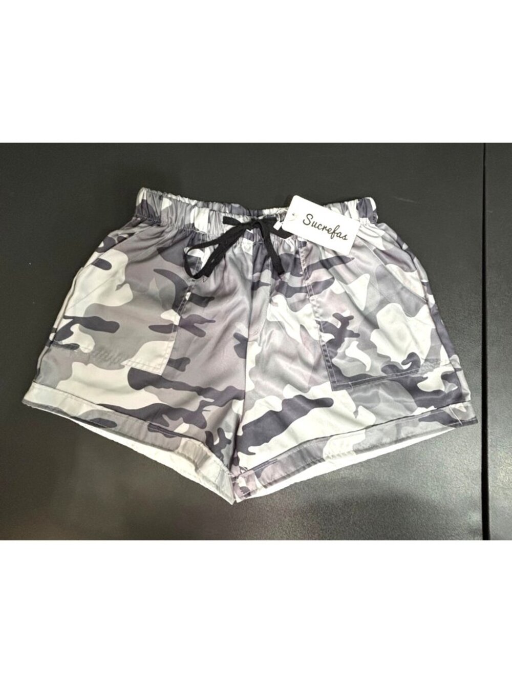 NWT Sucrefas Men’s Gray Camo Drawstring Cotton Blend Shorts Size L